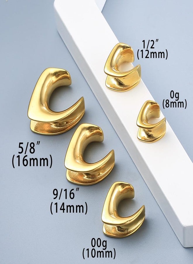 Earblity 1 Pair Cute saddle gauges 00g/ 10mm Ear Tunnels Plugs 316 Stainless Steel Gold Ear Gauges Weight Saddle Plugs Hypoallergenic expander Piercing Body Jewelry - Image 2